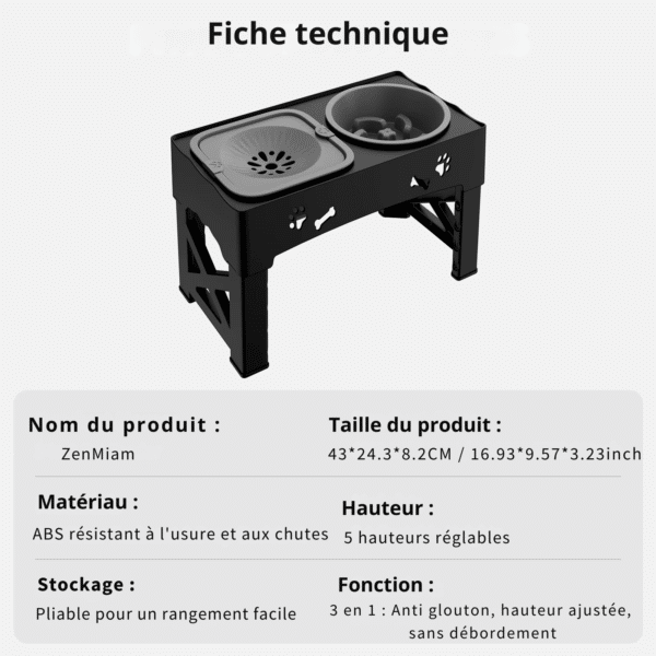 Gamelle anti glouton surélevé Fiche technique