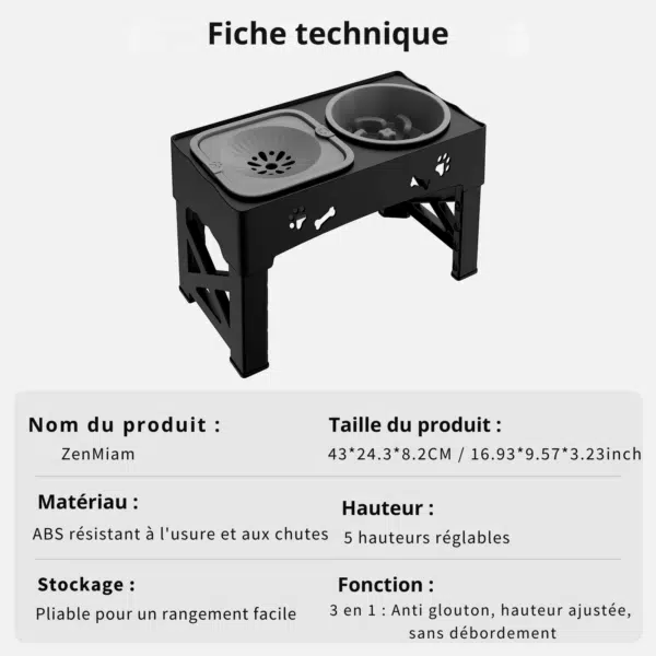 Gamelle anti glouton surélevé Fiche technique