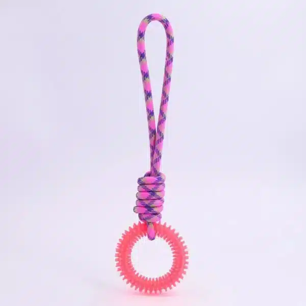 Anneau corde pour chien - rose