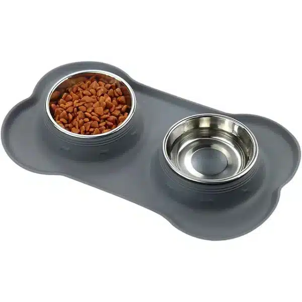 Double gamelle chien gris
