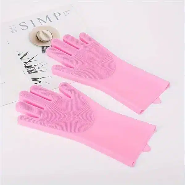 gants toilettage chien rose