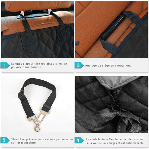 Housse de siege pour chien attaches